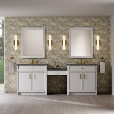 Bellshire 96" Dual Vanity Set with 24" Make-Up Counter, Bright White w/3 cm Parisien Bleu Silestone Top