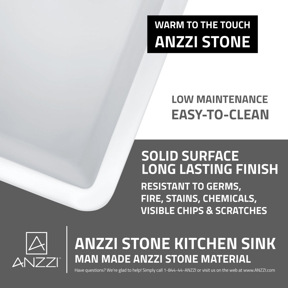 ANZZI K-AZ222-1A Roine Farmhouse Reversible Glossy Solid Surface 24 in. Single Basin Kitchen Sink in White