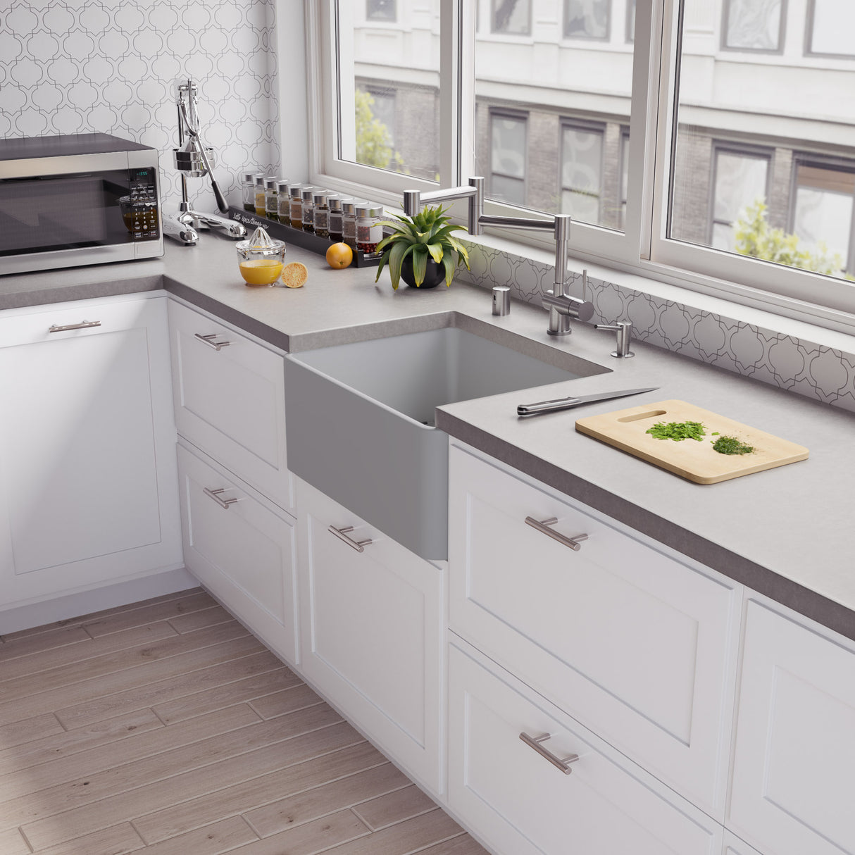 Gray Matte Smooth Apron 24" x 18" Single Bowl Fireclay Farm Sink