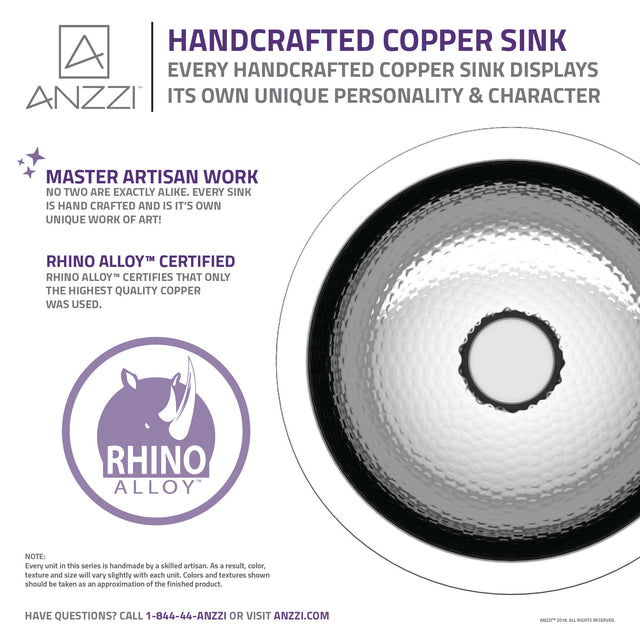 ANZZI BS-004 Julian 14 in. Handmade Drop-in Bathroom Sink with Overflow in Hammered Nickel