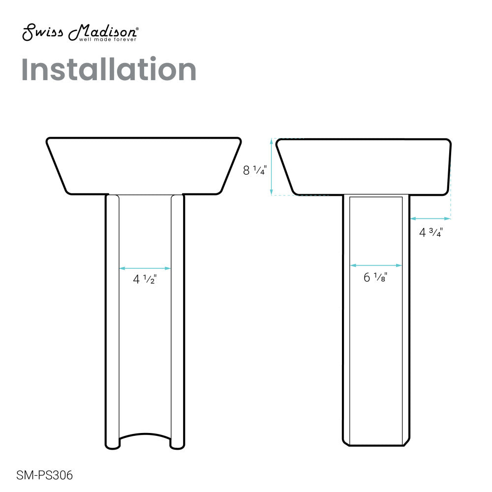 Sublime Pedestal Bathroom Sink Square Single Faucet Hole