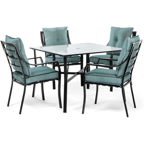 Hanover LAVDN5PC-BLU 5pc Dining Set: 4 Stationary Chairs, 1 Square Dining Table