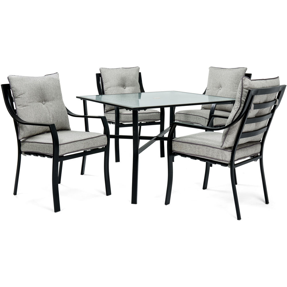 Hanover LAVDN5PC-SLV 5pc Dining Set: 4 Stationary Chairs, 1 Square Dining Table