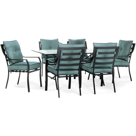 Hanover LAVDN7PC-BLU 7pc Dining Set: 6 Stationary Chairs, 1 Dining Table