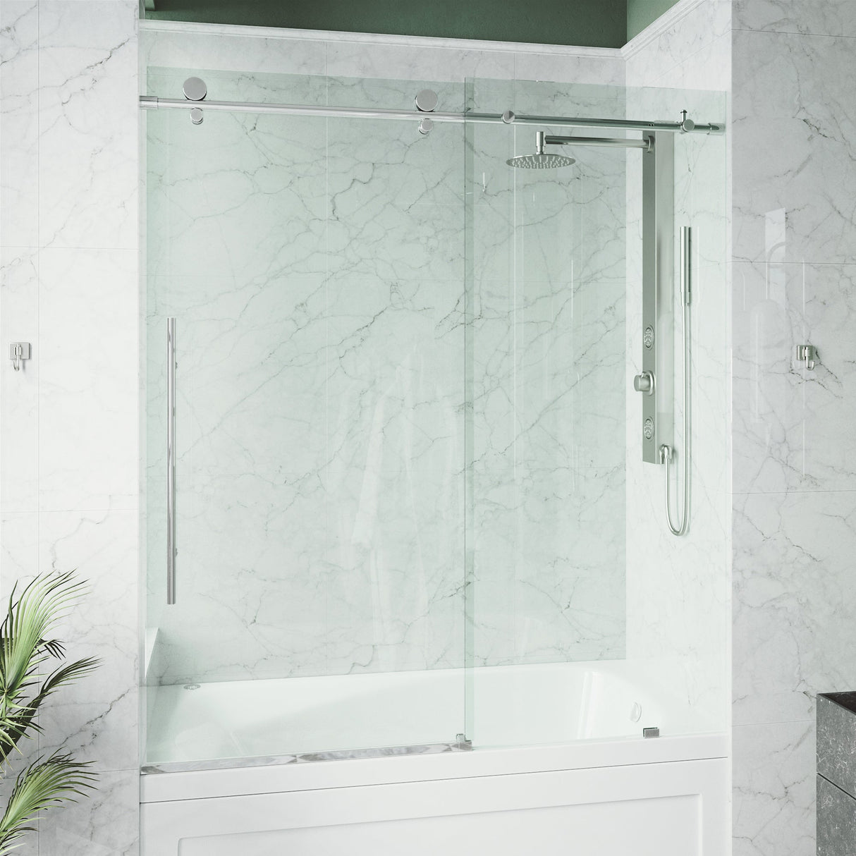 VIGO Elan E-class 60 in. x 66 in. Frameless Sliding Bathtub Door in Chrome with Clear Glass VG6021CHCL6066