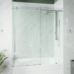 VIGO Elan E-class 60 in. x 66 in. Frameless Sliding Bathtub Door in Chrome with Clear Glass VG6021CHCL6066
