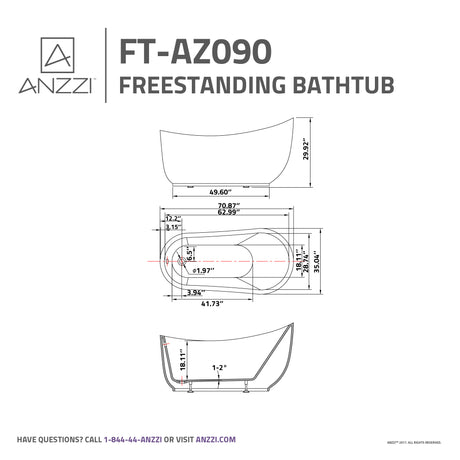 ANZZI FT-AZ090-R Series 5.92 ft. Freestanding Bathtub in White