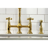 Kingston Brass KS1277AXBS Heritage Bridge Kitchen Faucet with Brass Sprayer, Brushed Brass