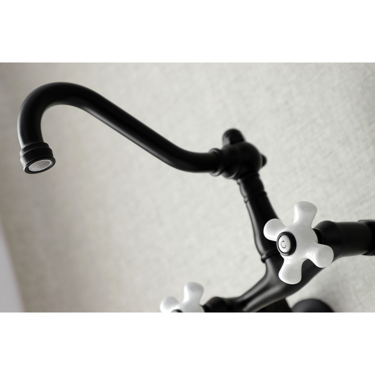 Kingston Brass KS3220PX Vintage 6" Adjustable Center Wall Mount Kitchen Faucet, Matte Black