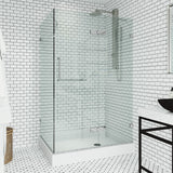 VIGO Monteray 32.375 W x 79.25 H Frameless Hinged Shower Enclosure in Chrome with shower base and handle VG6011CHCL48WR