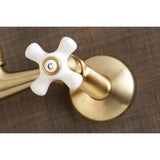 Kingston Brass KS3227PX Vintage 6" Adjustable Center Wall Mount Kitchen Faucet, Brushed Brass