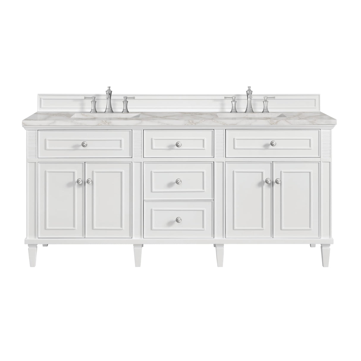 Lorelai 72" Double Vanity, Bright White w/ 3 CM Victorian Silver Silestone Top
