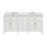Lorelai 72" Double Vanity, Bright White w/ 3 CM Victorian Silver Silestone Top