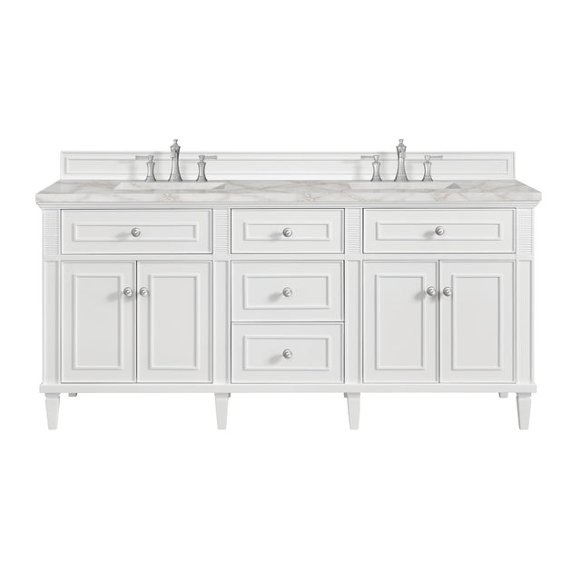 Lorelai 72" Double Vanity, Bright White w/ 3 CM Victorian Silver Silestone Top