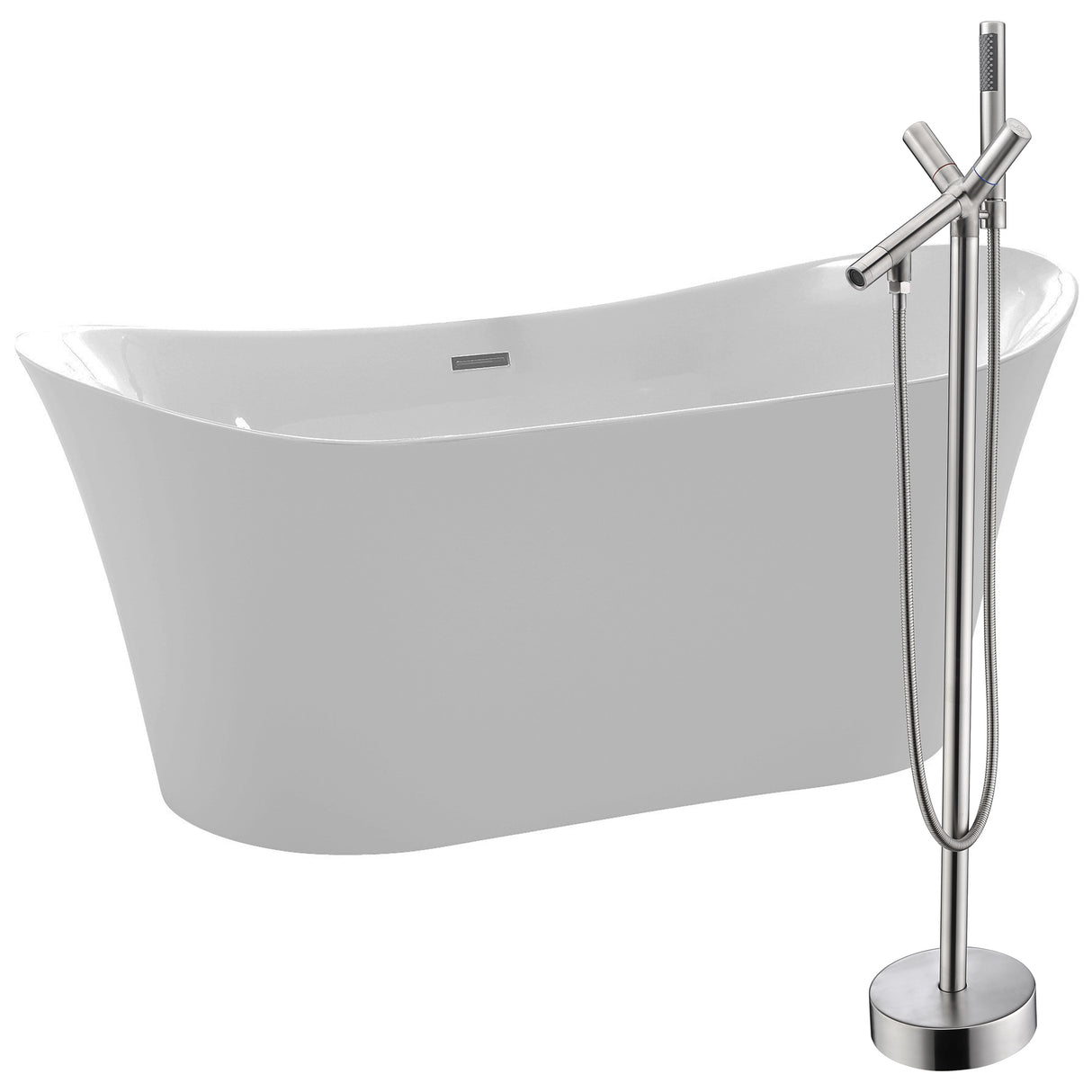 ANZZI FTAZ096-0042B Eft 67 in. Acrylic Flatbottom Non-Whirlpool Bathtub in White with Havasu Faucet in Brushed Nickel