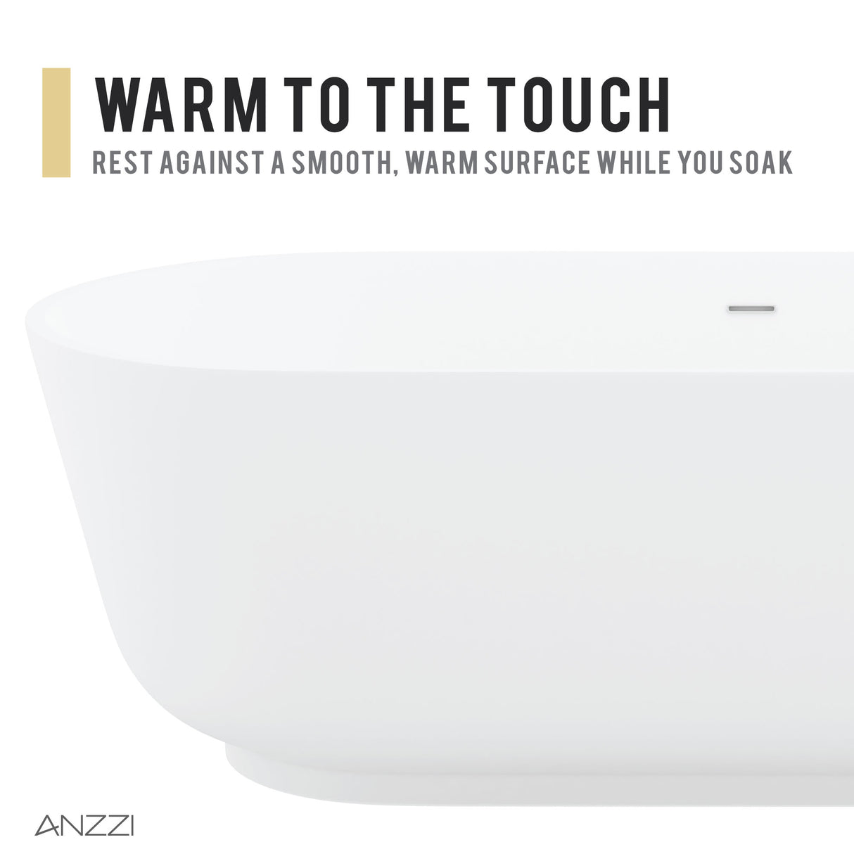 ANZZI FT-AZ8402 Badi 5.9 ft. Solid Surface Center Drain Freestanding Bathtub in Matte White
