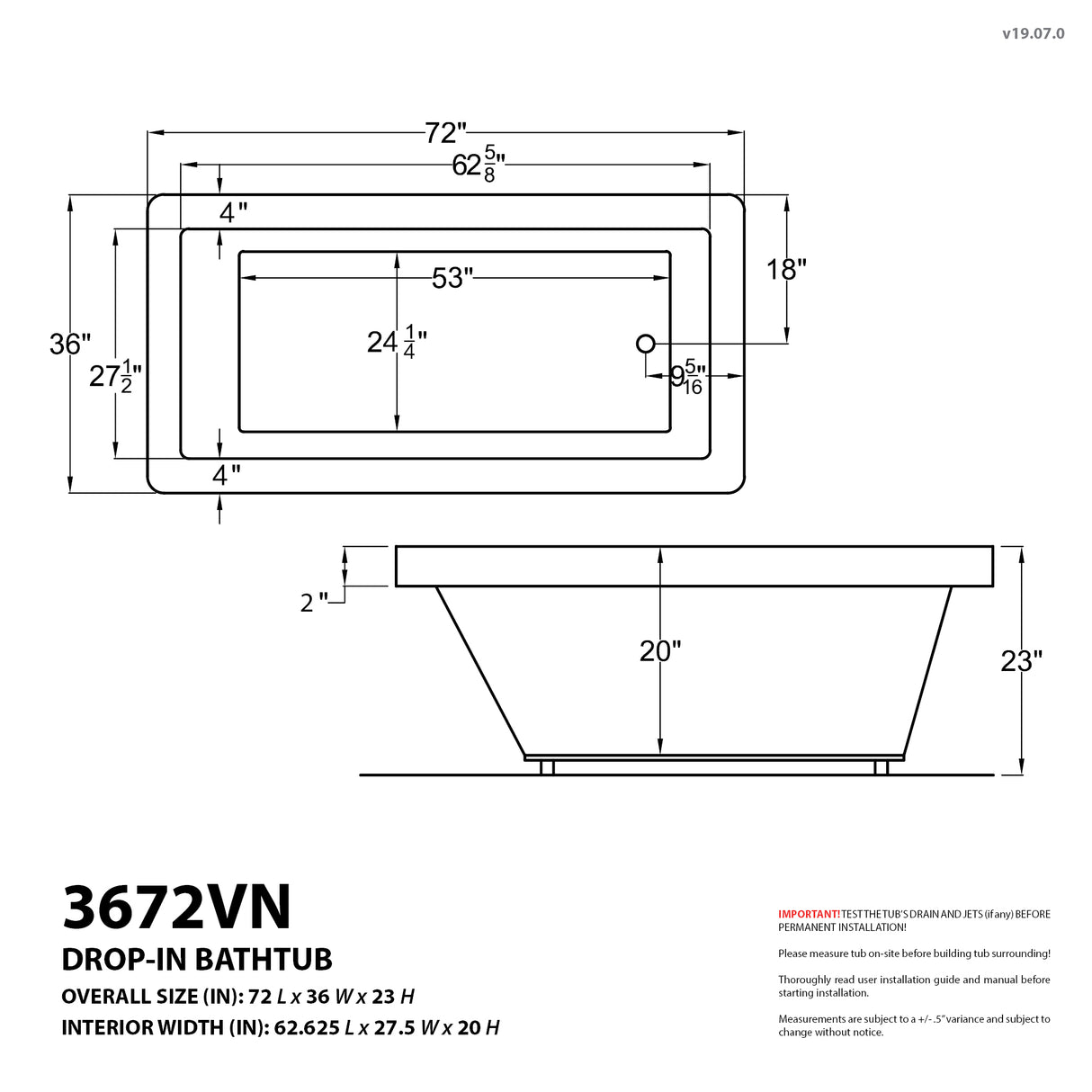 ANZZI AZ3672VNS-801 Illyrian 6 ft. Acrylic Reversible Drain Rectangular Bathtub in White with 3-Piece Faucet and Handshower