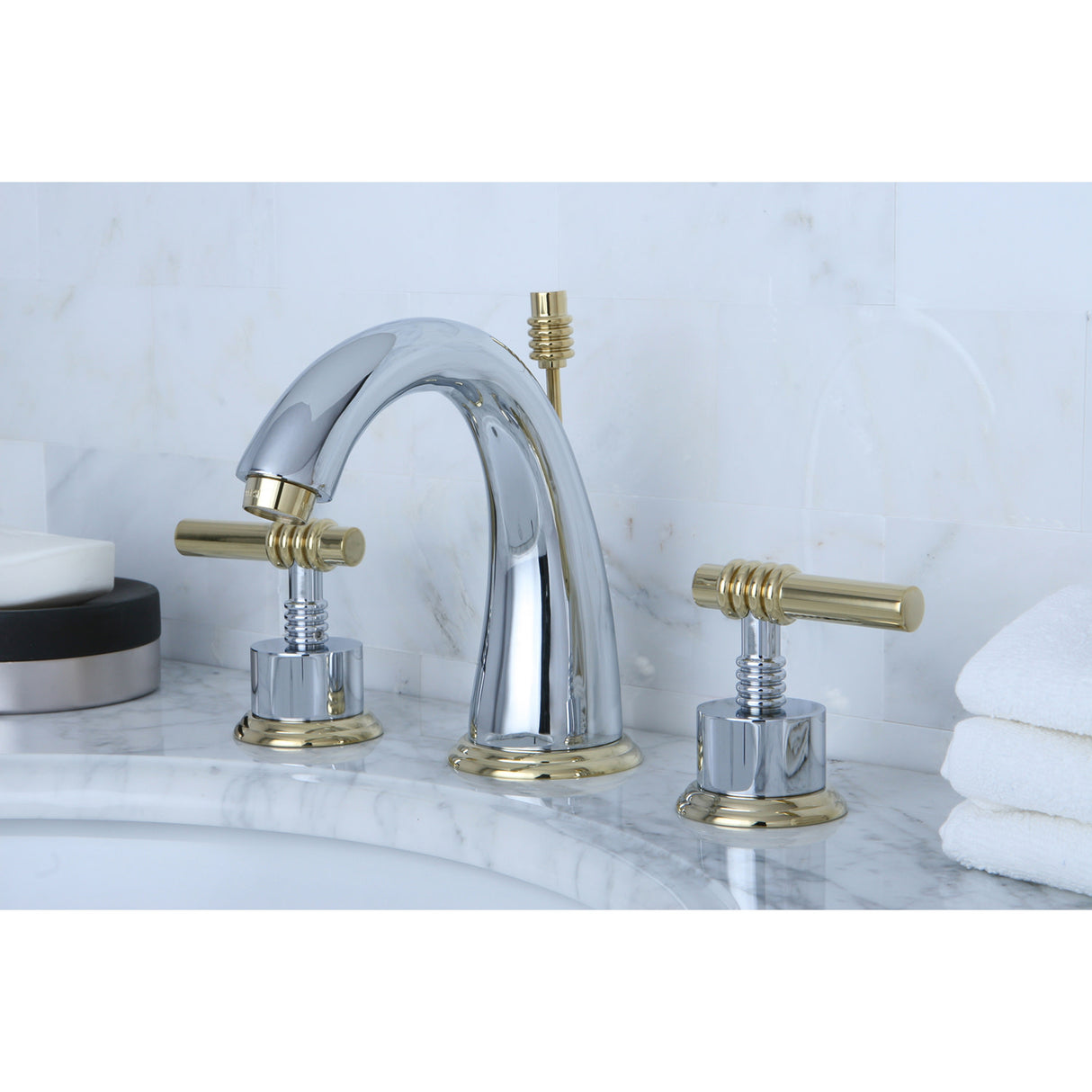 Kingston Brass KS2964ML Milano Widespread Bathroom Faucet, Polished Chrome/Polished Brass