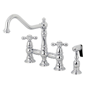 Kingston Brass KS3271AXBS Restoration 8" Bridge Kitchen Faucet with Sprayer, Polished Chrome