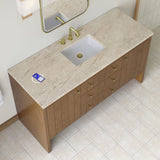 Hudson 60" Single Vanity, Honey Oak w/ 3 CM Tajnar Eclos Top w/FreePower Wireless Charger