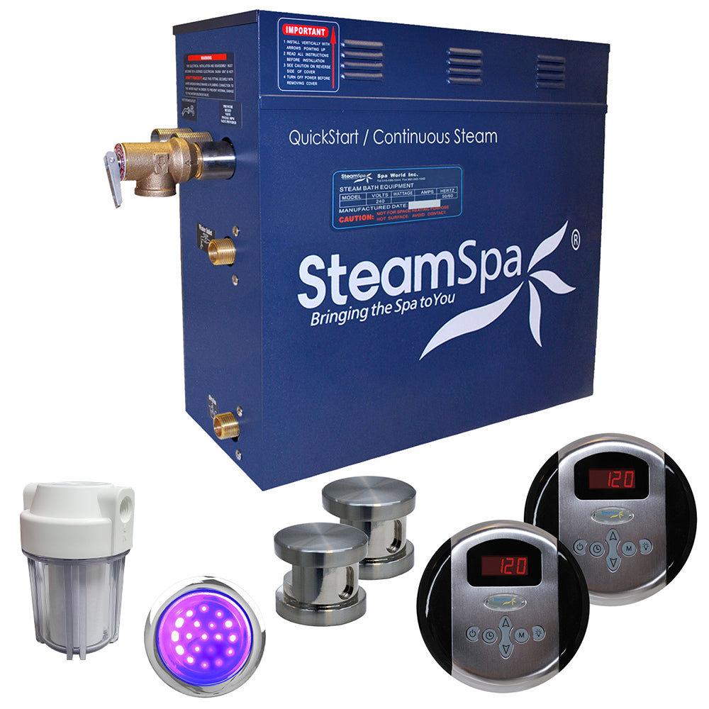 SteamSpa Royal 10.5 KW QuickStart Acu-Steam Bath Generator Package in Brushed Nickel RY1050BN