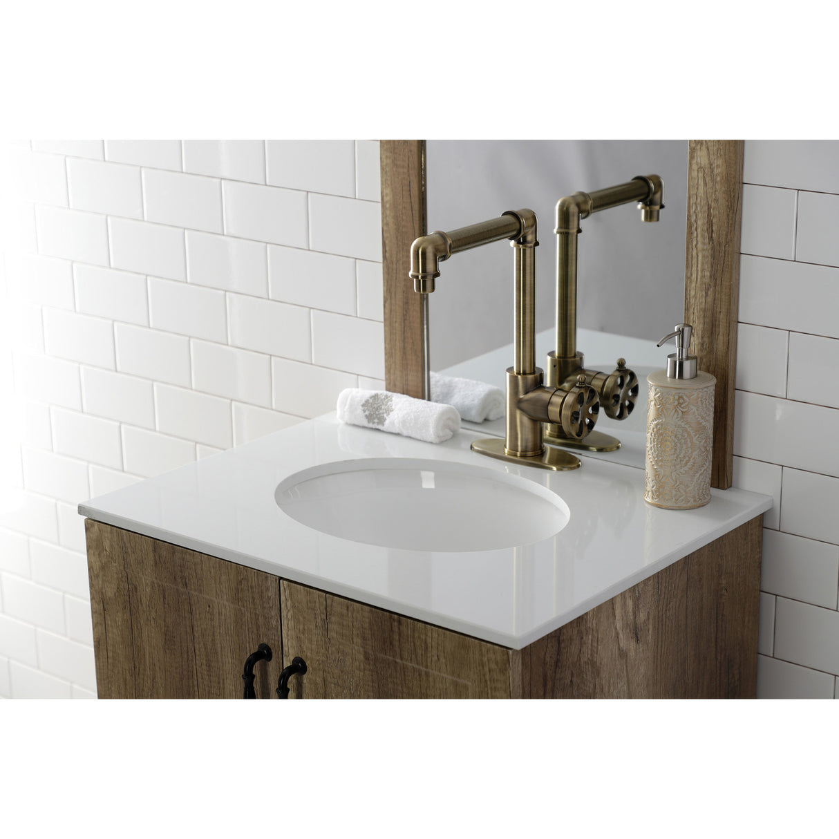 Kingston Brass KSD144RXAB Belknap Single-Handle Bathroom Faucet with Push Pop-Up, Antique Brass