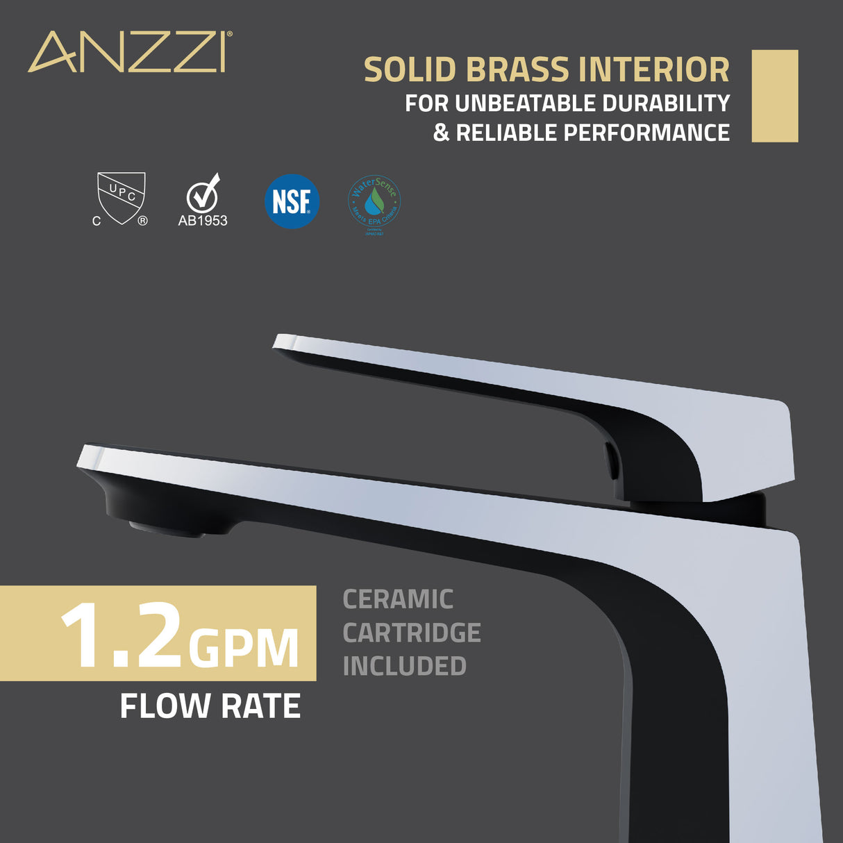 ANZZI L-AZ903MB-CH Single Handle Single Hole Bathroom Faucet With Pop-up Drain in Matte Black & Chrome