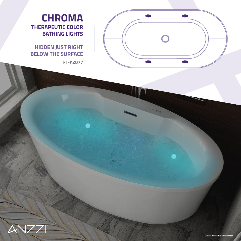 ANZZI FT-AZ077 Jarvis Series 67" Air Jetted Freestanding Acrylic Bathtub in White