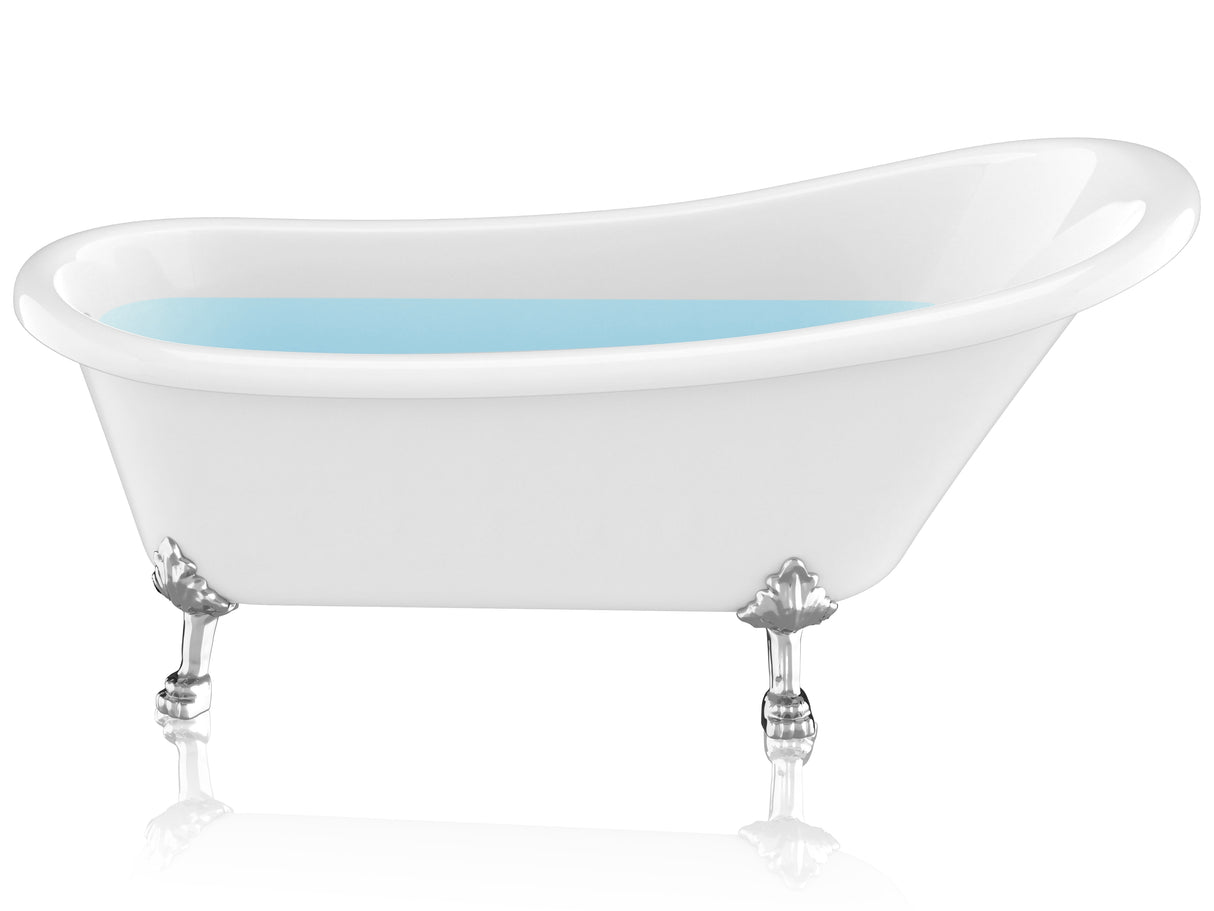 ANZZI FT-CF131LXFT-CH 67.32” Diamante Slipper-Style Acrylic Claw Foot Tub in White