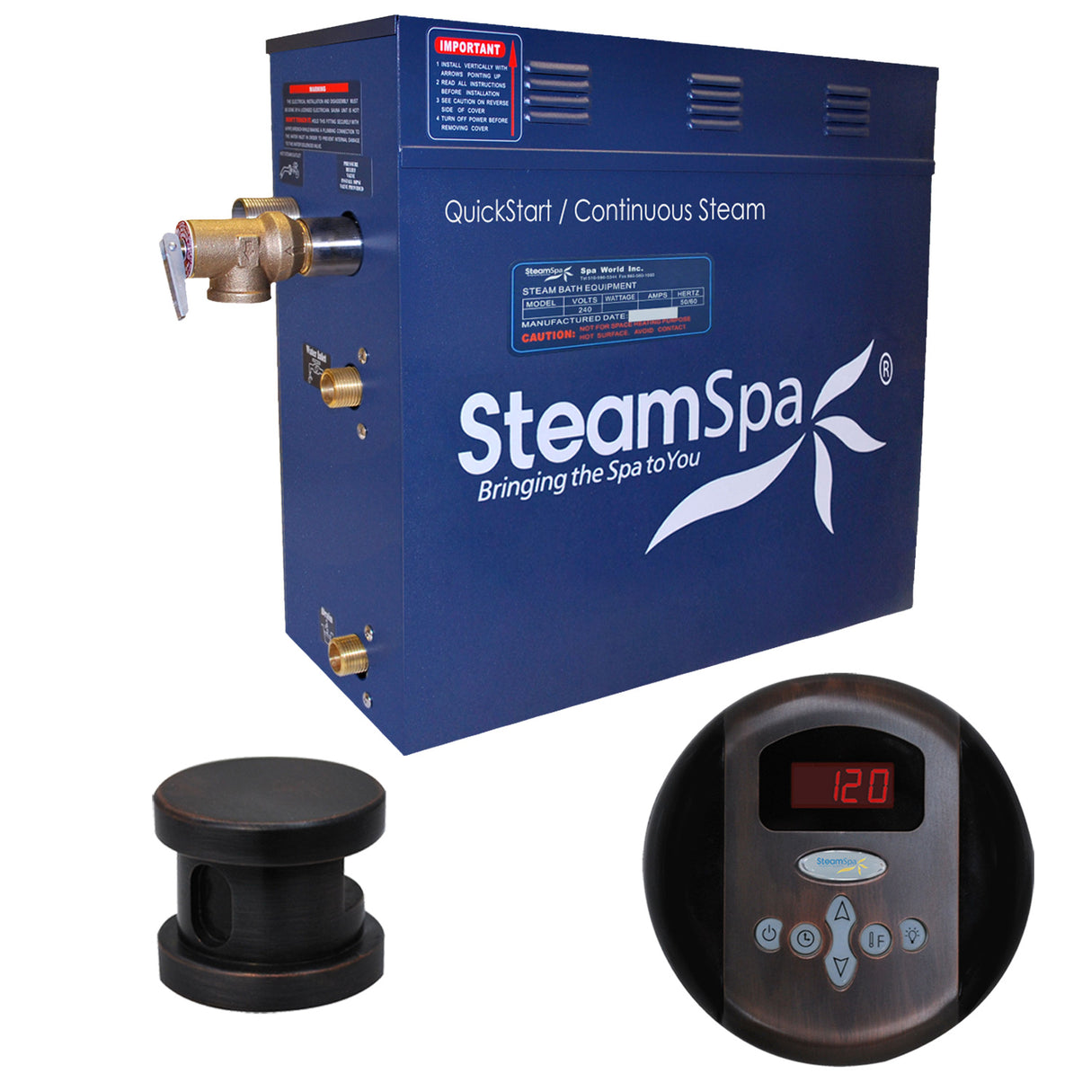 SteamSpa Oasis 9 KW QuickStart Acu-Steam Bath Generator Package in Oil Rubbed Bronze OA900OB