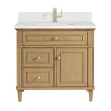 Lorelai 36" Single Vanity, Light Natural Oak w/ Single Hole 3 CM White Zeus Silestone Top & Backsplash