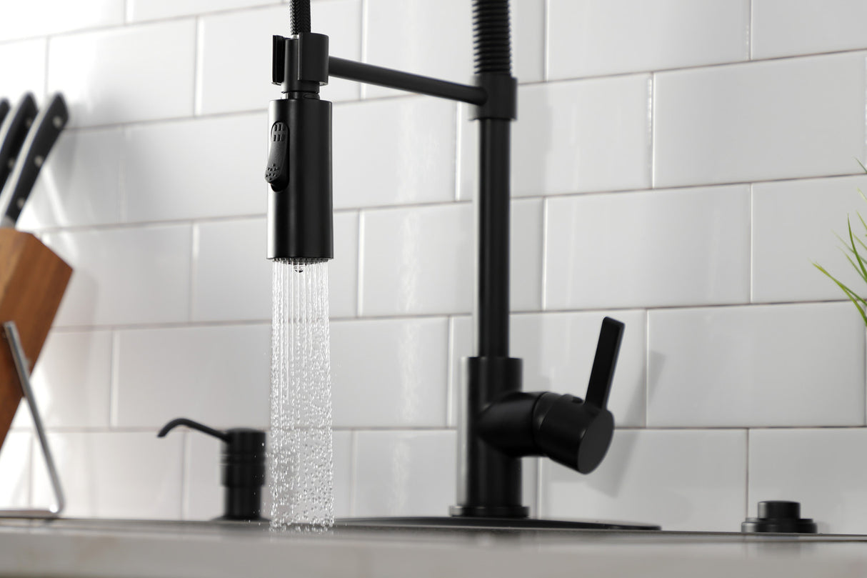 Gourmetier LS8770CTL Continental Single-Handle Pre-Rinse Kitchen Faucet, Matte Black