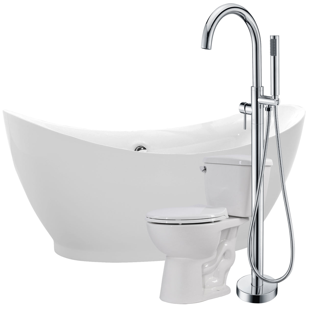 ANZZI FTAZ091-25C-63 Reginald 68 in. Acrylic Soaking Bathtub with Kros Faucet and Cavalier 1.28 GPF Toilet