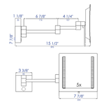 ALFI brand ABM8WLED-BN Brushed Nickel Wall Mount Square 8" 5x Magnifying Cosmetic Mirror with Light