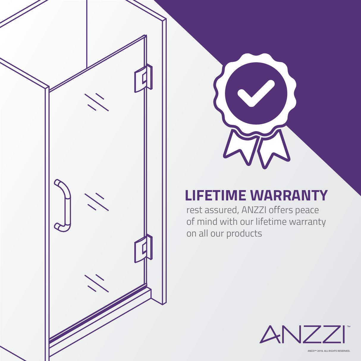 ANZZI SD-AZ8075-01MB Passion Series 24 in. by 72 in. Frameless Hinged Shower Door in Matte Black with Handle