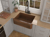 ANZZI SK-016 Edessa Farmhouse Handmade Copper 30 in. 0-Hole Single Bowl Kitchen Sink with Weave Design Panel in Polished Antique Copper