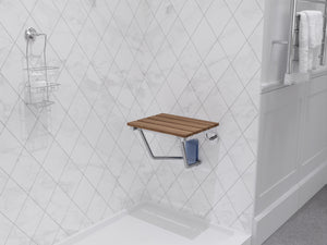 Fit 14.96 in. Teak Wall Mounted Folding Shower Seat SS-F
