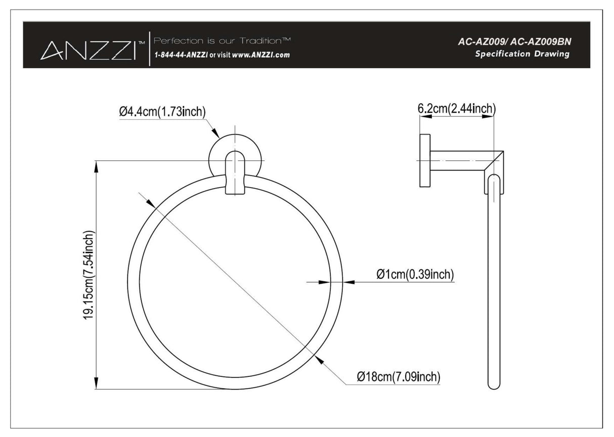 ANZZI AC-AZ009BN Caster 2 Series Towel Ring in Brushed Nickel