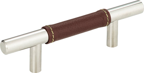 Atlas Homewares Zanzibar Brown Leather Pull 3 Inch (c-c) Polished Chrome