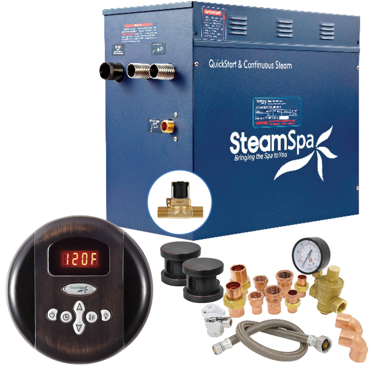 SteamSpa Premium 10.5 KW QuickStart Acu-Steam Bath Generator Package with Built-in Auto Drain in Oil Rubbed Bronze PRR1050OB-A