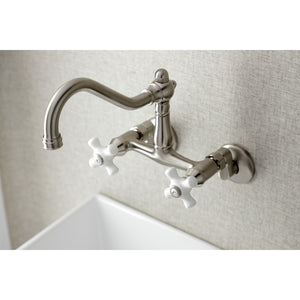 Kingston Brass KS3228PX Vintage 6" Adjustable Center Wall Mount Kitchen Faucet, Brushed Nickel