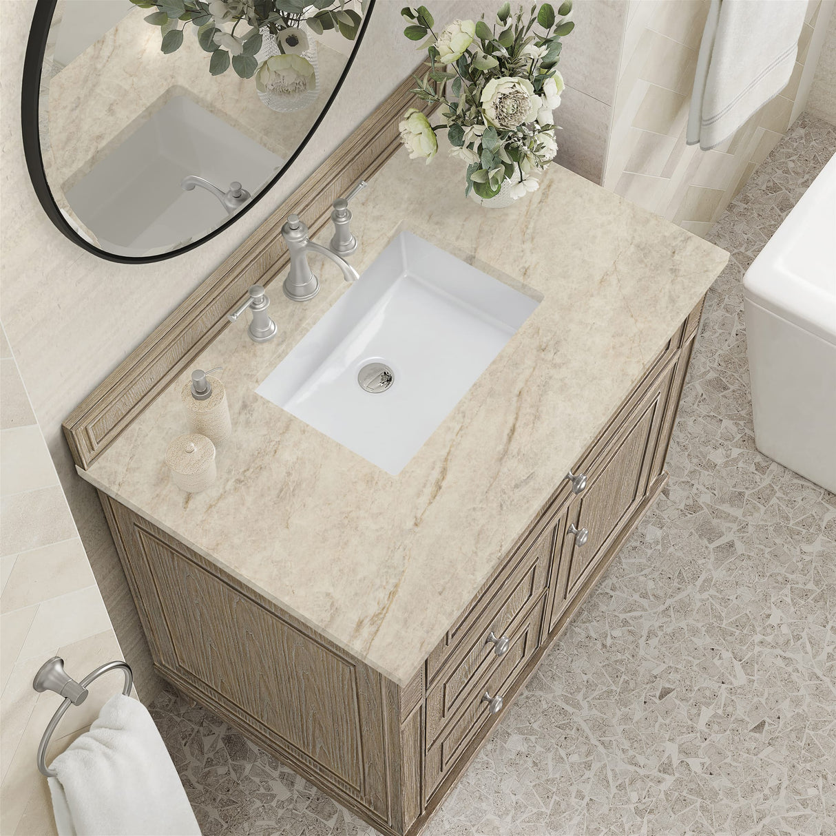 Lorelai 36" Single Vanity, Whitewashed Oak, w/ 3 CM Tajnar Eclos Top