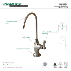 Kingston Brass KS3198AL Restoration Single Handle Water Filtration Faucet, Brushed Nickel