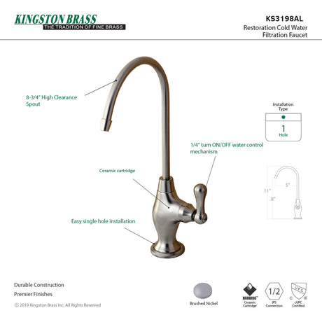 Kingston Brass KS3198AL Restoration Single Handle Water Filtration Faucet, Brushed Nickel
