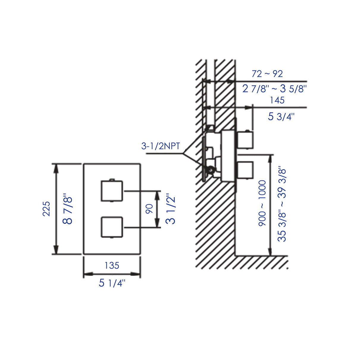 ALFI brand AB2601-PC Polished Chrome Square Knob 1 Way Thermostatic Shower Mixer