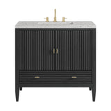 Myrrin 36" Vanity, Carbon Oak w/ 3 CM Eternal Jasmine Pearl Silestone Top