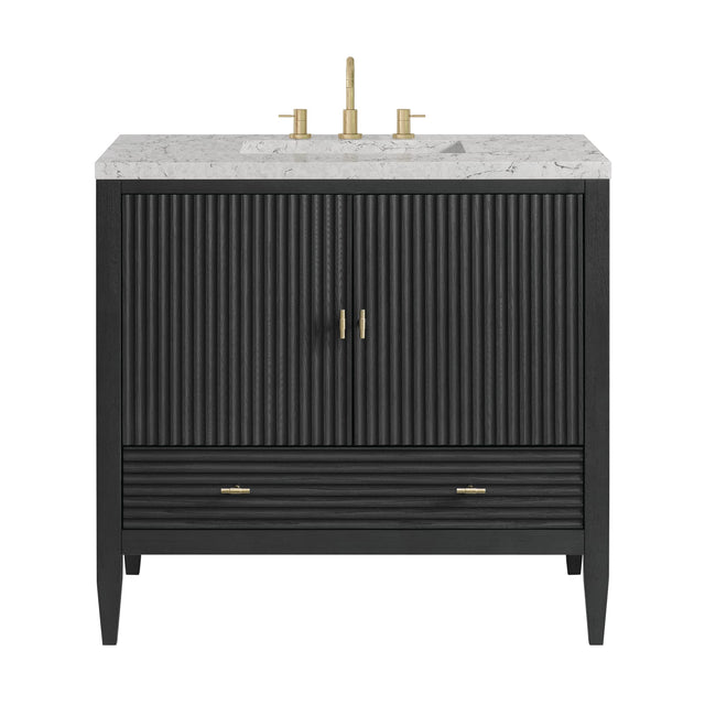 Myrrin 36" Vanity, Carbon Oak w/ 3 CM Eternal Jasmine Pearl Silestone Top