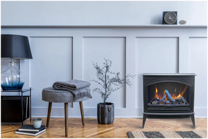 Amantii E70-NA Lynwood Series - 70 cm Freestand Electric Stove Featuring a Cast Iron Frame and a 10 Piece Birch Log Set