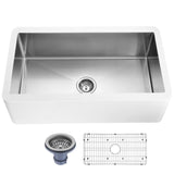 ANZZI K-AZ271-A1 Apollo Series Farmhouse Solid Surface 36 in. 0-Hole Single Bowl Kitchen Sink with Stainless Steel Interior in Matte White