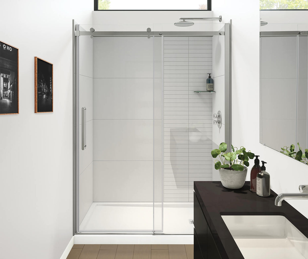 MAAX 138541-810-084-000 Halo Pro GS 56  ½-59 X 78 ¾ in. 8mm Sliding Shower Door for Alcove Installation with GlassShield® glass in Chrome